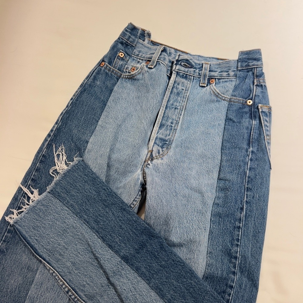 EB Denim Reconstructed Two Tone Levi's High Waisted Straight Leg Jeans 27 - Picture 5 of 15